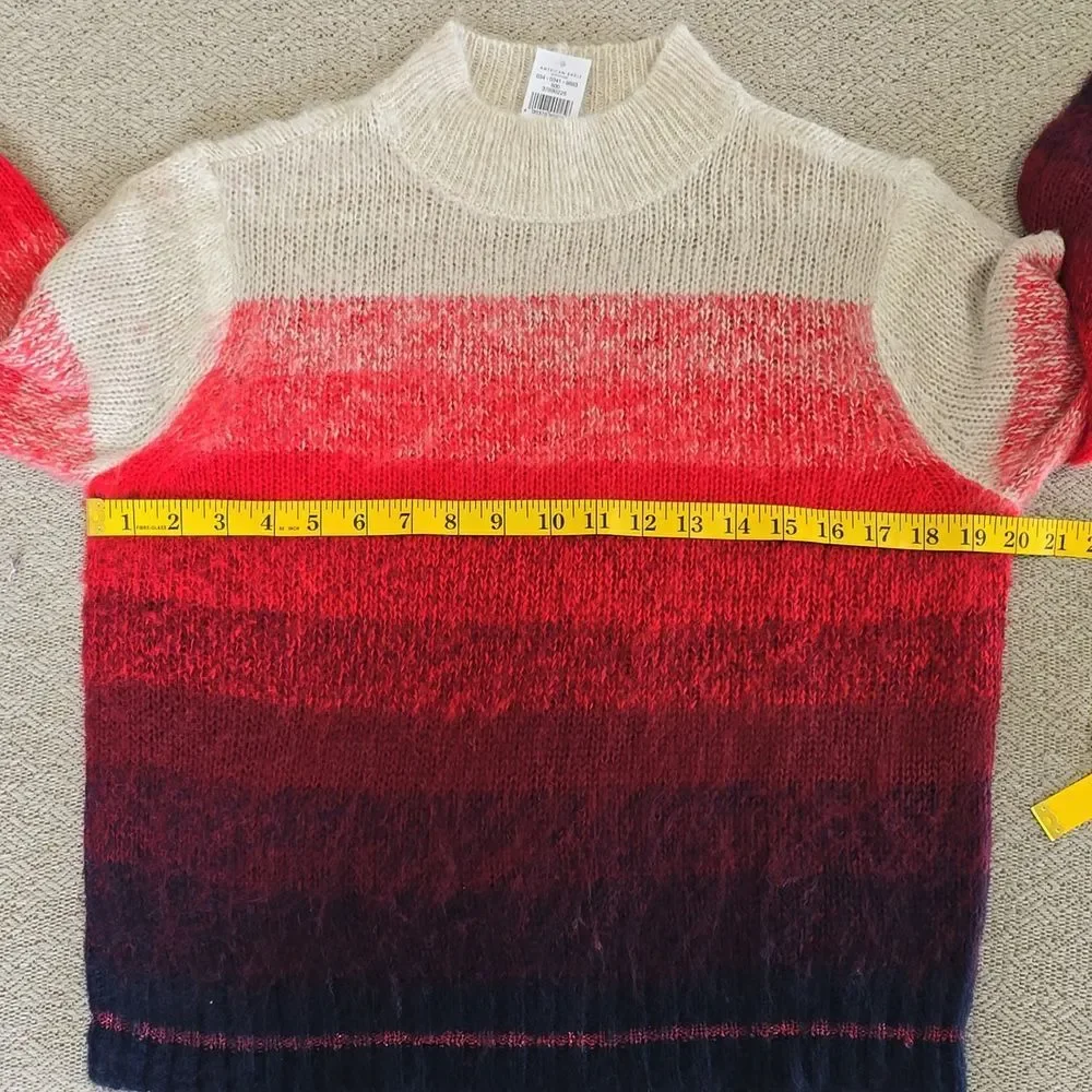 American Eagle Ombre Tan Red Blue Stripe Mock Neck Cozy Sweater - Size Medium - Picture 8 of 13